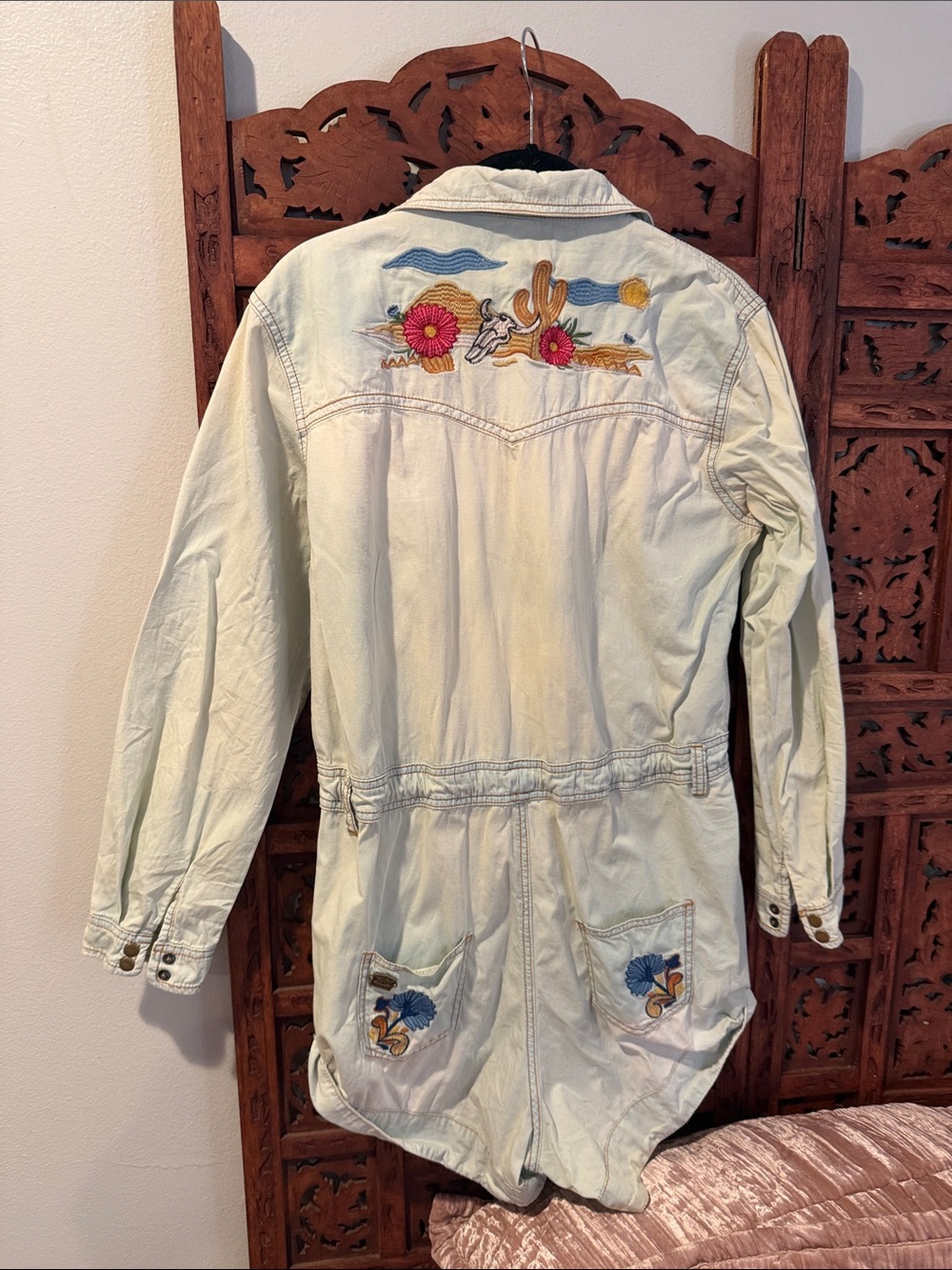 Spell & the Gypsy Route 66 Embroidered Light Blue denim western romper - Picture 6 of 10